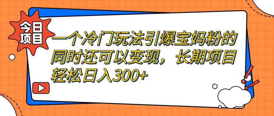 一个冷门玩法引爆宝妈粉的同时还可以变现，长期项目轻松日入300+-锦程资源站