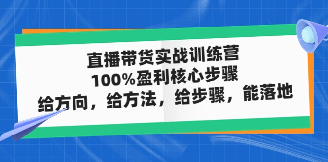 直播带货实战训练营：100%盈利核心步骤，给方向，给方法，给步骤，能落地-锦程资源站