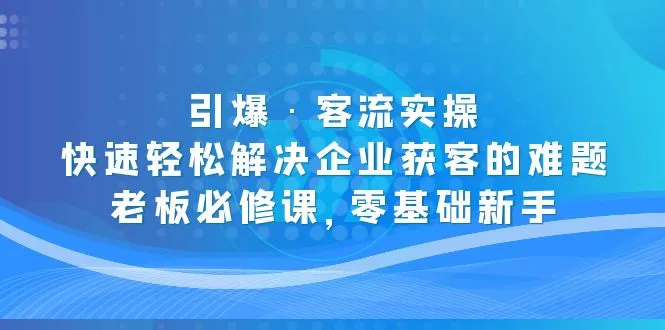 引爆·客流实操：快速轻松解决企业获客的难题，老板必修课，零基础新手-锦程资源站