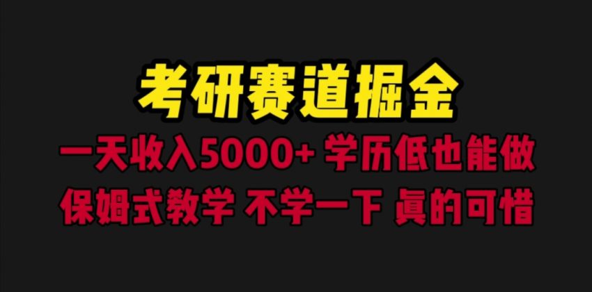 考研赛道掘金，一天5000+学历低也能做，保姆式教学，不学一下，真的可惜-锦程资源站
