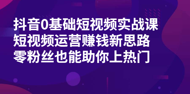 抖音0基础短视频实战课，短视频运营赚钱新思路，零粉丝也能助你上热门-锦程资源站