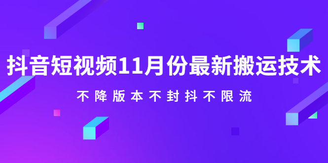 抖音短视频11月份最新搬运技术，不降版本不封抖不限流！【视频课程】-锦程资源站