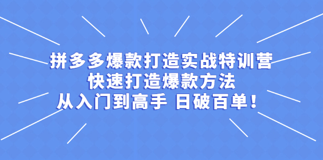 拼多多爆款打造实战特训营：快速打造爆款方法，从入门到高手 日破百单-锦程资源站