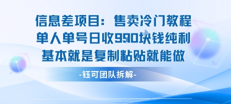 信息差项目：售卖冷门教程单人单号日收9张纯利基本就是复制粘贴就能做-锦程资源站