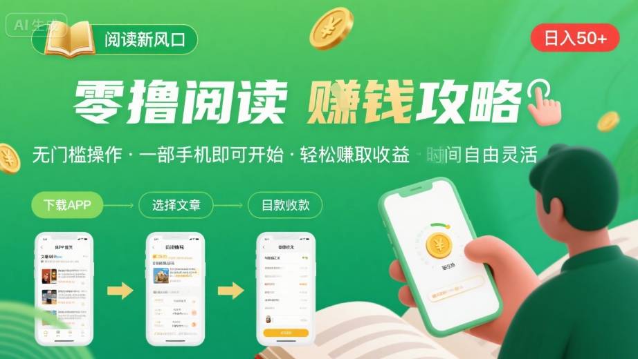 零撸阅读新风口，无门槛轻松挣，一部手机，日入 50-3张【揭秘】-锦程资源站