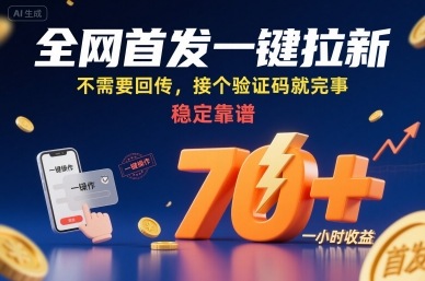 全网首发一键拉新项目，不需要回传，接个验证码就完事，稳定靠谱，一小时收益70+【揭秘】-锦程资源站