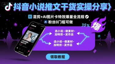 抖音小说推文干货实操分享，混剪+AI图片卡特效爆量全流程，0粉丝0门槛可做-锦程资源站
