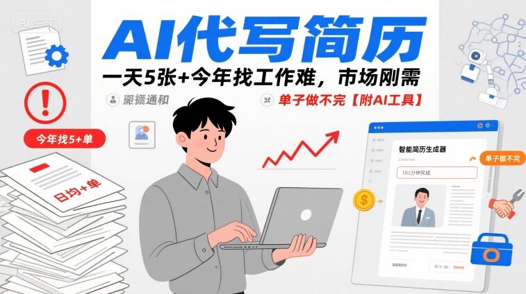 AI代写简历，一天5张+今年找工作难，市场刚需，单子做不完【附AI工具】-锦程资源站