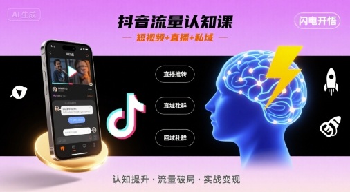 抖音流量认知课，短视频+直播+私域，认知提升，闪电开悟-锦程资源站
