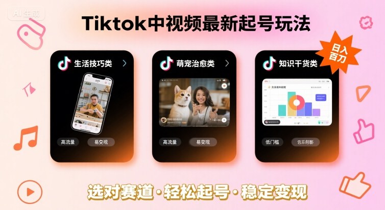Tiktok中视频最新起号玩法，想要日入百刀，做好这几个赛道就可以了-锦程资源站