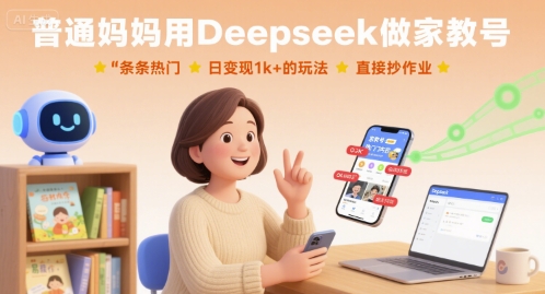 普通妈妈用Deepseek做家教号，条条热门，日变现1k+的玩法，直接抄作业-锦程资源站