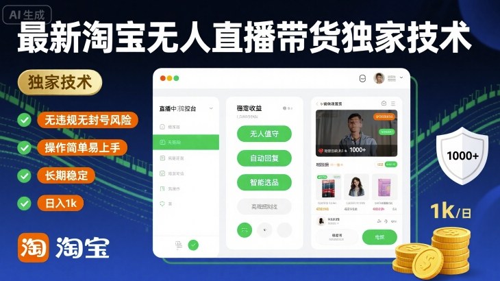 最新淘宝无人直播带货独家技术，无违规无封号风险，操作简单易上手，长期稳定日入1k【揭秘】-锦程资源站