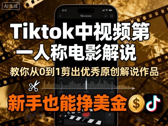 Tiktok中视频第一人称电影解说，教你从0到1剪出一个优秀的原创解说作品，新手也能挣美金-锦程资源站