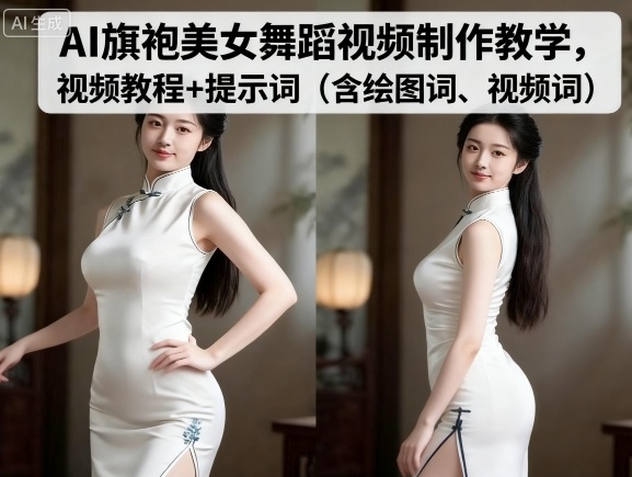AI旗袍美女舞蹈视频制作教学，视频教程+提示词（含绘图词、视频词）-锦程资源站