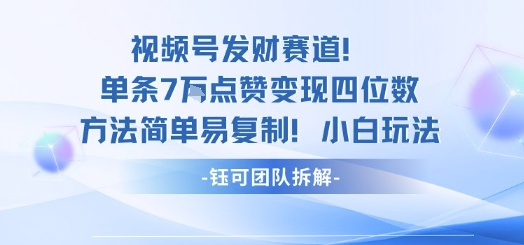 视频号发财赛道单条7W点赞变现四位数方法简单易复制小白玩法-锦程资源站