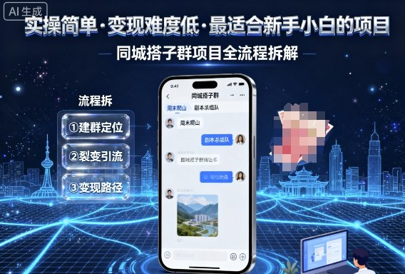 实操简单，变现难度低，最适合新手小白做的项目，每天轻松收入3张，同城搭子群项目全流程拆解-锦程资源站