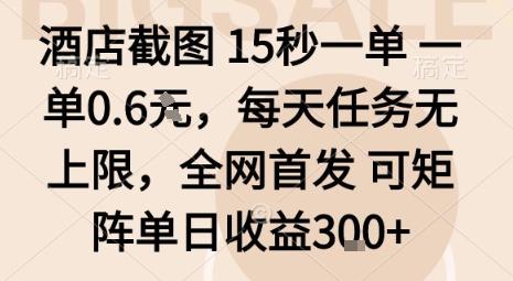 酒店截图15秒一单,一单0.6米,每天任务无上限,全网首发可矩阵单日收益3张【揭秘】-锦程资源站