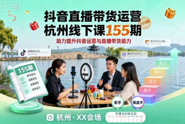 抖音直播带货运营杭州线下课155期,助力提升抖音运营与直播带货能力-锦程资源站