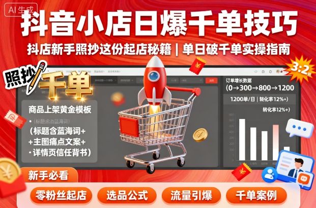 抖音小店日爆千单技巧，抖店新手照抄这份起店秘籍，单日破千单-锦程资源站