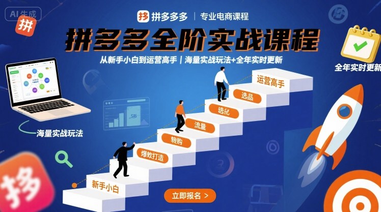 拼多多全阶实战课程，从新手小白到运营高手，海量实战玩法+全年实时更新【2025年9月更新】-锦程资源站