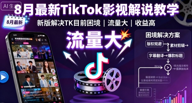 8月最新TikTok影视解说教学，新版解决TK目前困境，流量大，收益高-锦程资源站