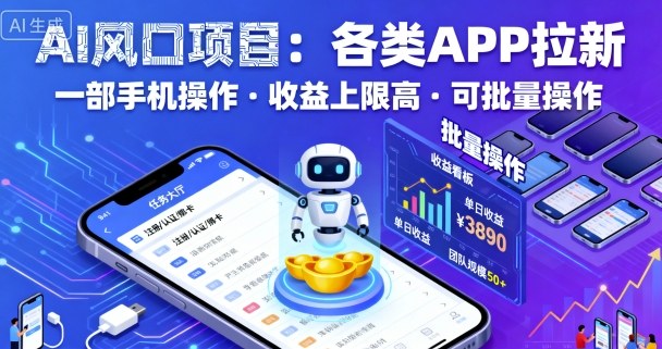 AI风口项目，各类APP拉新，一部手机就可以操作，收益上限高，可批量操作-锦程资源站