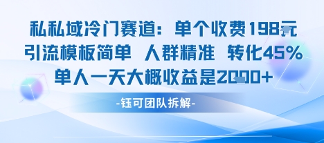 私域冷门赛道单个收费198米引流模板简单人群精准 45%的转化率单人一天大概收益多张-锦程资源站
