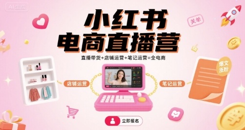 小红书电商直播营，直播带货+店铺运营+笔记运营=全电商-锦程资源站