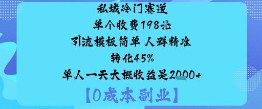 私域冷门赛道:单个收费198米引流模板简单人群精准转化45%单人一天大概收益是1k+-锦程资源站