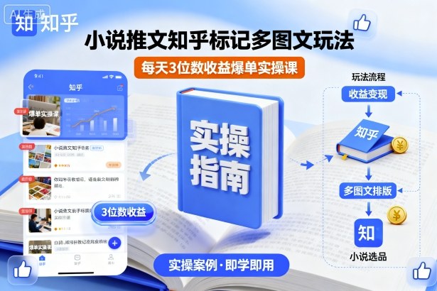 小说推文知乎标记多图文玩法，每天3位数收益爆单实操课-锦程资源站