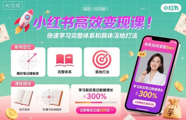 小红书高效变现课，快速学习小红书完整体系和具体落地打法-锦程资源站