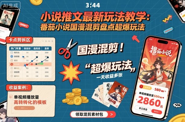 小说推文最新玩法教学，番茄小说国漫混剪盘点超爆玩法，全程干货，一天收益多张-锦程资源站