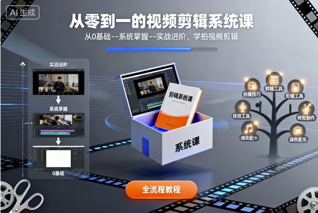从零到一的视频剪辑系统课，从0基础–系统掌握–实战进阶，学拍视频剪辑-锦程资源站
