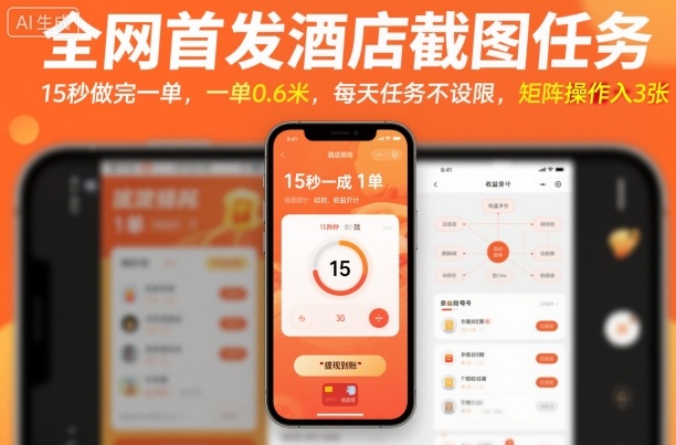 全网首发酒店截图任务，15秒做完一单，一单0.6米，每天任务不设限，矩阵操作日入3张【揭秘】-锦程资源站