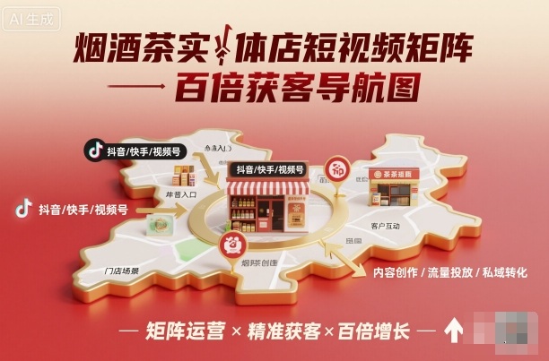烟酒茶实体店短视频矩阵百倍获客导航图-锦程资源站