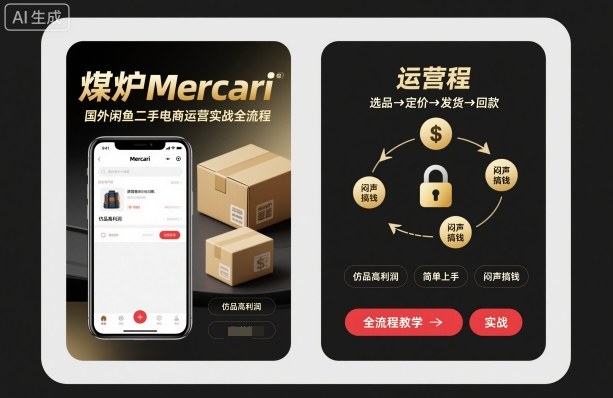 煤炉Mercari国外闲鱼二手电商运营实战全流程，仿品高利润，简单上手，闷声搞钱-锦程资源站