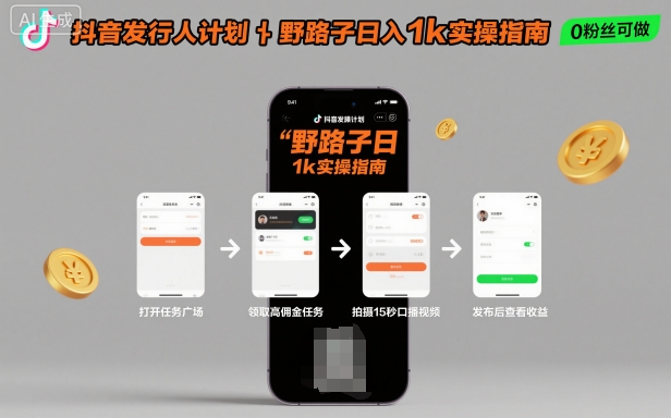 抖音发行人计划全新野路子玩法，随时随地，只要有手机，就能操作，日入1k+【揭秘】-锦程资源站