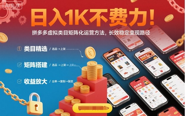 日入1K不费力！拼多多虚拟类目矩阵化运营方法，长效稳定变现路径-锦程资源站