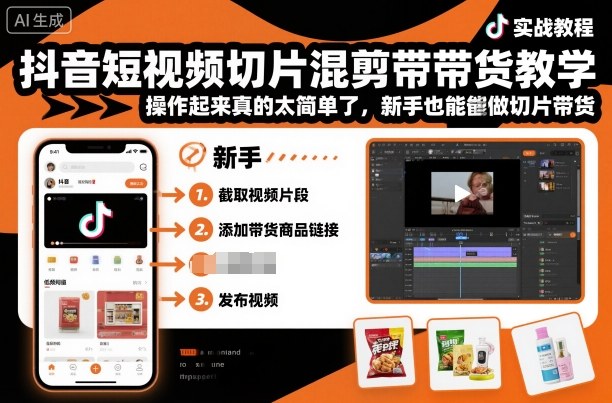 抖音短视频切片混剪带货教学，操作起来真的太简单了，新手也能做切片带货-锦程资源站