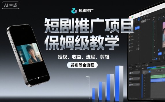 短剧推广项目保姆级教学，授权、收益、流程、剪辑，发布等全流程-锦程资源站