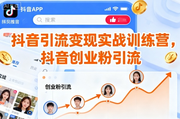 抖音引流变现实战训练营,抖音创业粉引流-锦程资源站