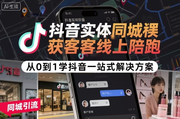 抖音实体同城获客线上陪跑，从0到1学抖音一站式解决方案-锦程资源站