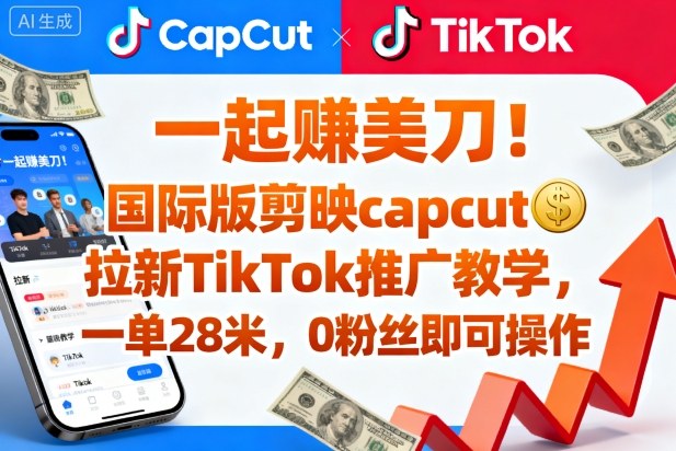 一起賺美刀！国际版剪映capcut拉新TikTok推广教学，一单28米，0粉丝即可操作（附推广入口和教学）-锦程资源站