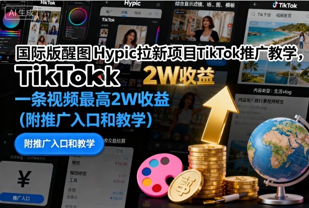 国际版醒图Hypic拉新项目TikTok推广教学，一条视频最高2W收益（附推广入口和教学）-锦程资源站