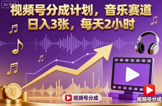 视频号分成计划,音乐赛道,日入3张,每天2小时-锦程资源站