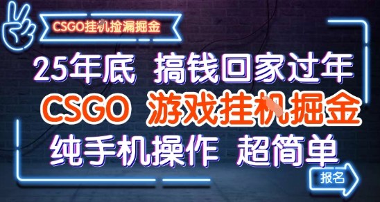 25年底搞钱回家过年,CSGO游戏挂G掘金,纯手机操作超简单【揭秘】-锦程资源站