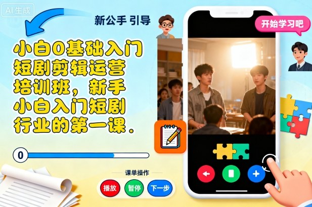 小白0基础入门短剧剪辑运营培训班，新手小白入门短剧行业的第一课-锦程资源站