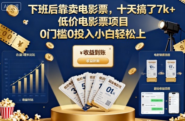 下班后靠卖电影票，十天搞了7k+，低价电影票项目，0门槛0投入小白轻松上手【揭秘】-锦程资源站