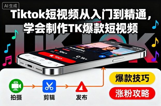 Tiktok短视频从入门到精通，学会制作TK爆款短视频-锦程资源站