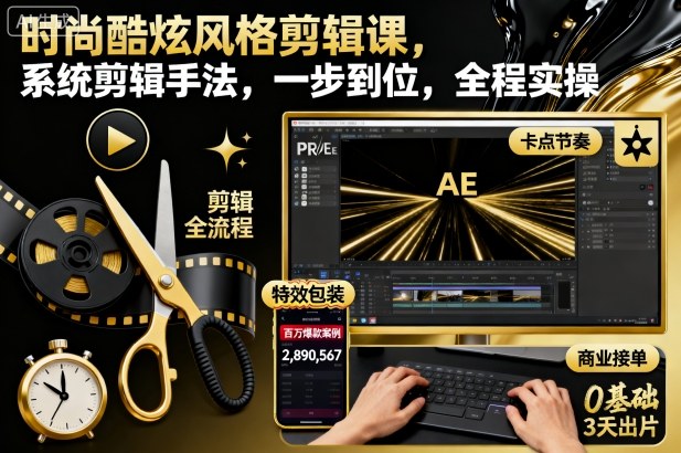 时尚酷炫风格剪辑课，系统剪辑手法，一步到位，全程实操-锦程资源站